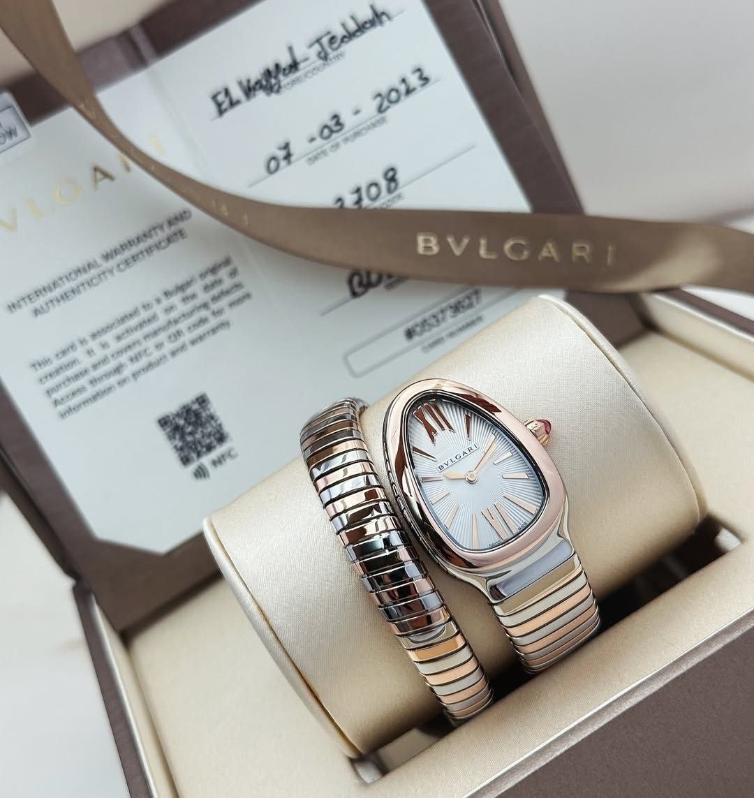 Bvlgari Serpenti Tubogas — Stainless Steel and 18k Rose Gold Case with White Opaline Dial and Two-Tone Spiral Flexible Bracelet Gallery