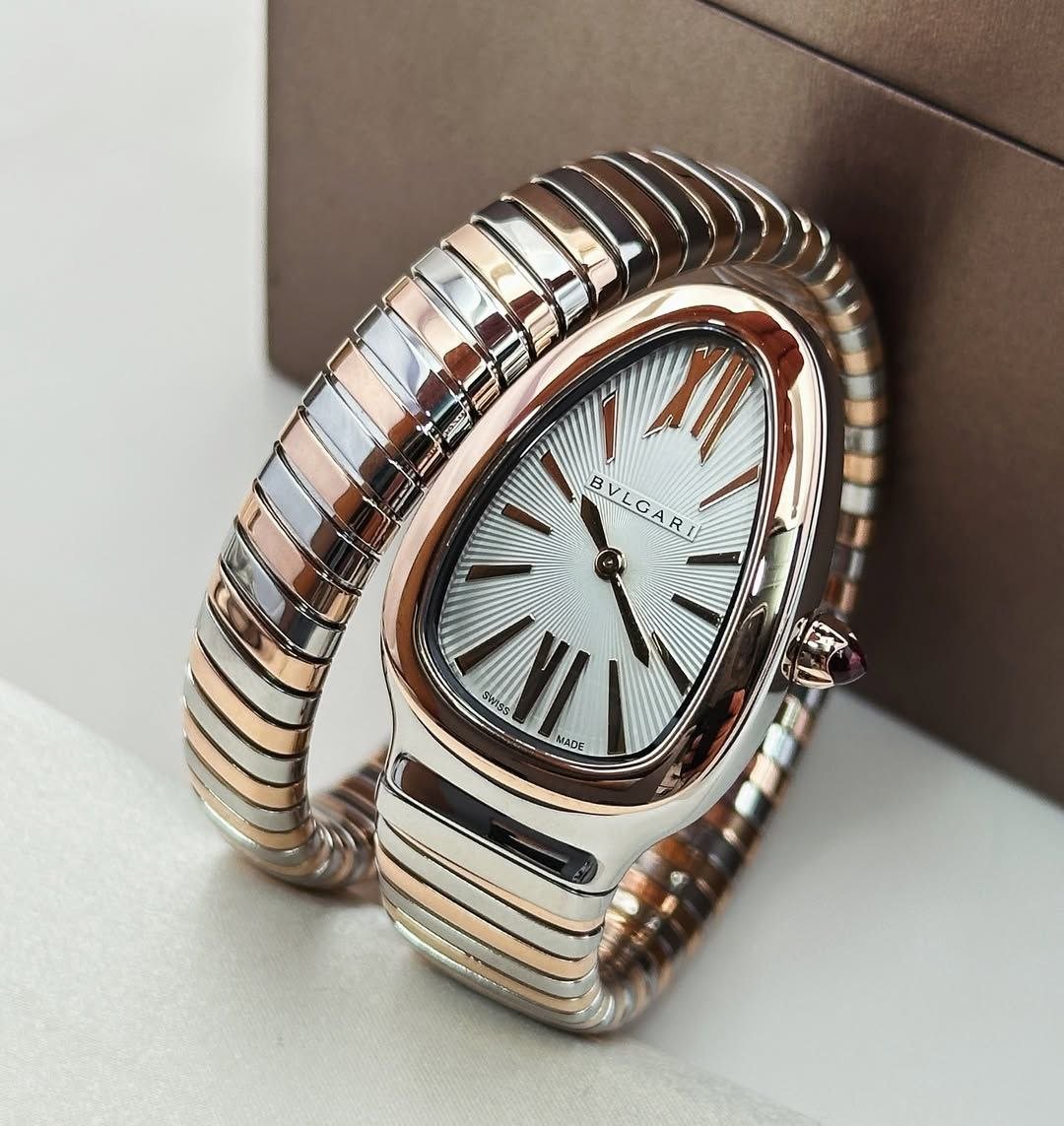 Bvlgari Serpenti Tubogas — Stainless Steel and 18k Rose Gold Case with White Opaline Dial and Two-Tone Spiral Flexible Bracelet Gallery