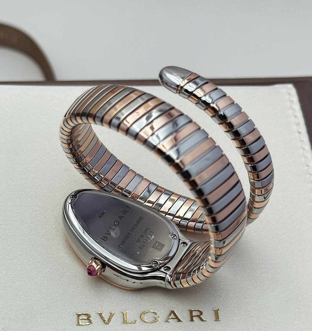 Bvlgari Serpenti Tubogas — Stainless Steel and 18k Rose Gold Case with White Opaline Dial and Two-Tone Spiral Flexible Bracelet Gallery