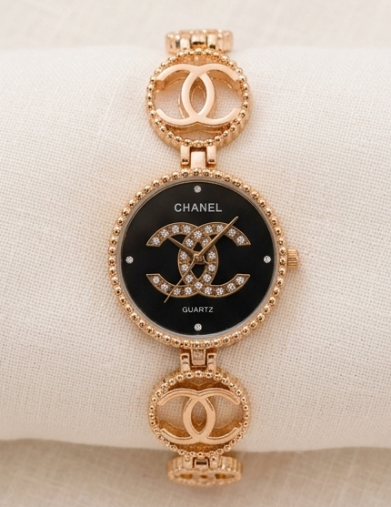 Chanel CC Logo Gold-Tone Crystal Link Bracelet Watch Gallery