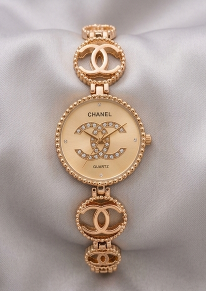 Chanel CC Logo Gold-Tone Crystal Link Bracelet Watch Gallery