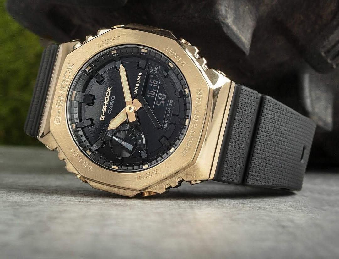 Casio G-Shock "CasiOak" Metal Covered Series — Gold-Tone Stainless Steel Bezel with Black Dial and Black Resin Strap Model Gallery