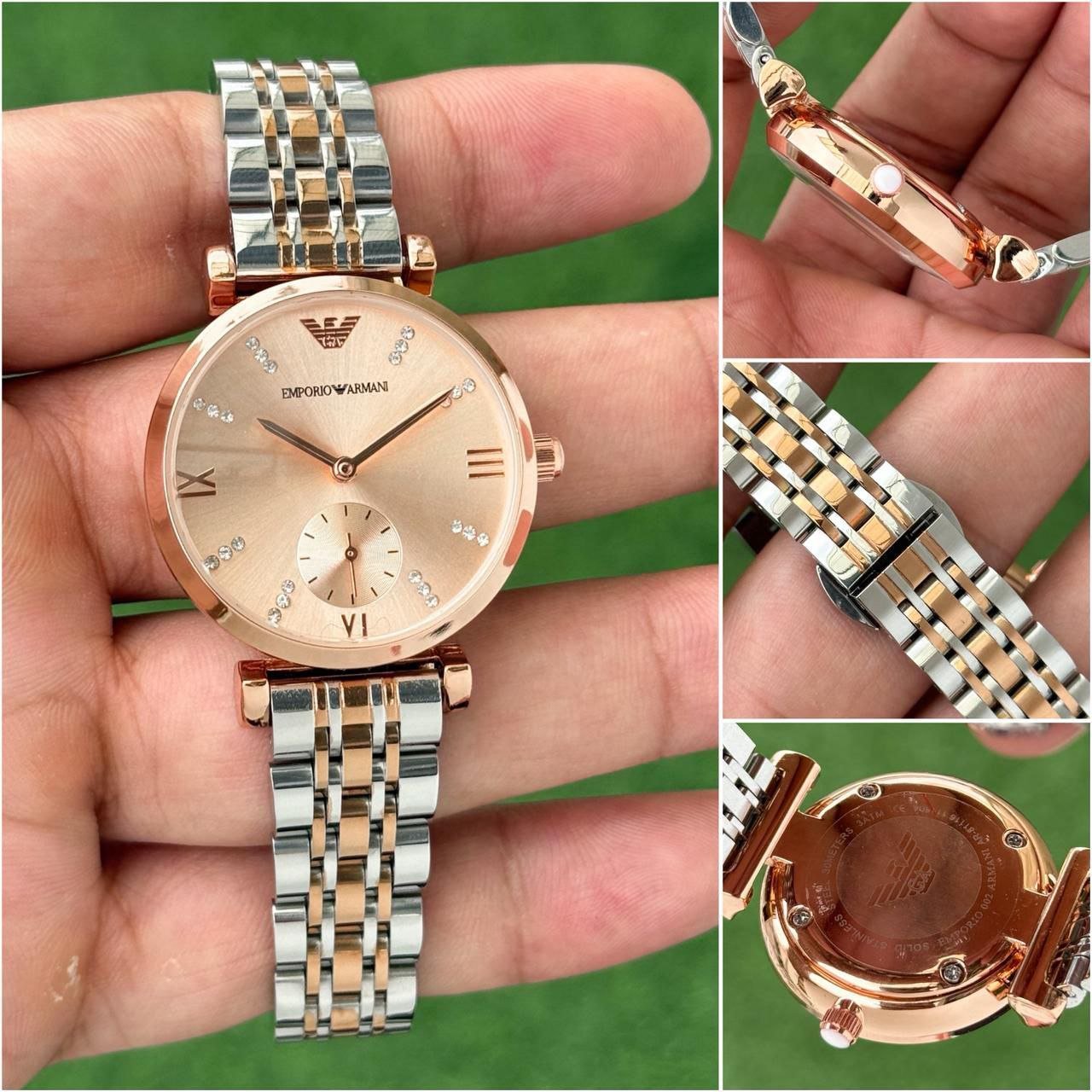 Emporio Armani Classic Women’s Two-Tone Watch (Rose-Gold and Silver Edition with Crystal Indices) — Model Gallery
