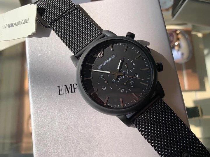 Emporio Armani Luigi Chronograph Black Ion-Plated Watch (All-Black Edition with Mesh Strap) — Model Gallery