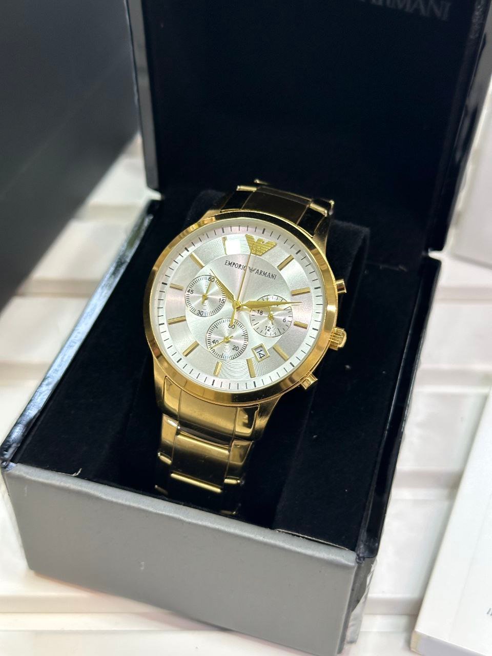 Emporio Armani Luigi / Classic Chronograph Series — Gold-Tone Stainless Steel with Silver-Champagne Dial Hover