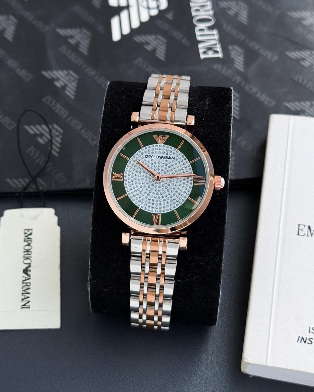 Emporio Armani Women's Crystal-Paved Green Dial Two-Tone Watch Hover