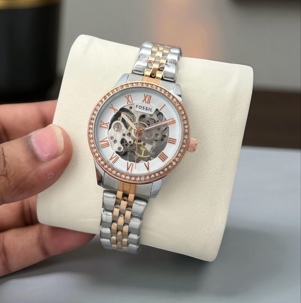 Fossil-Inspired Women's Open-Heart Automatic Crystal Watch Gallery