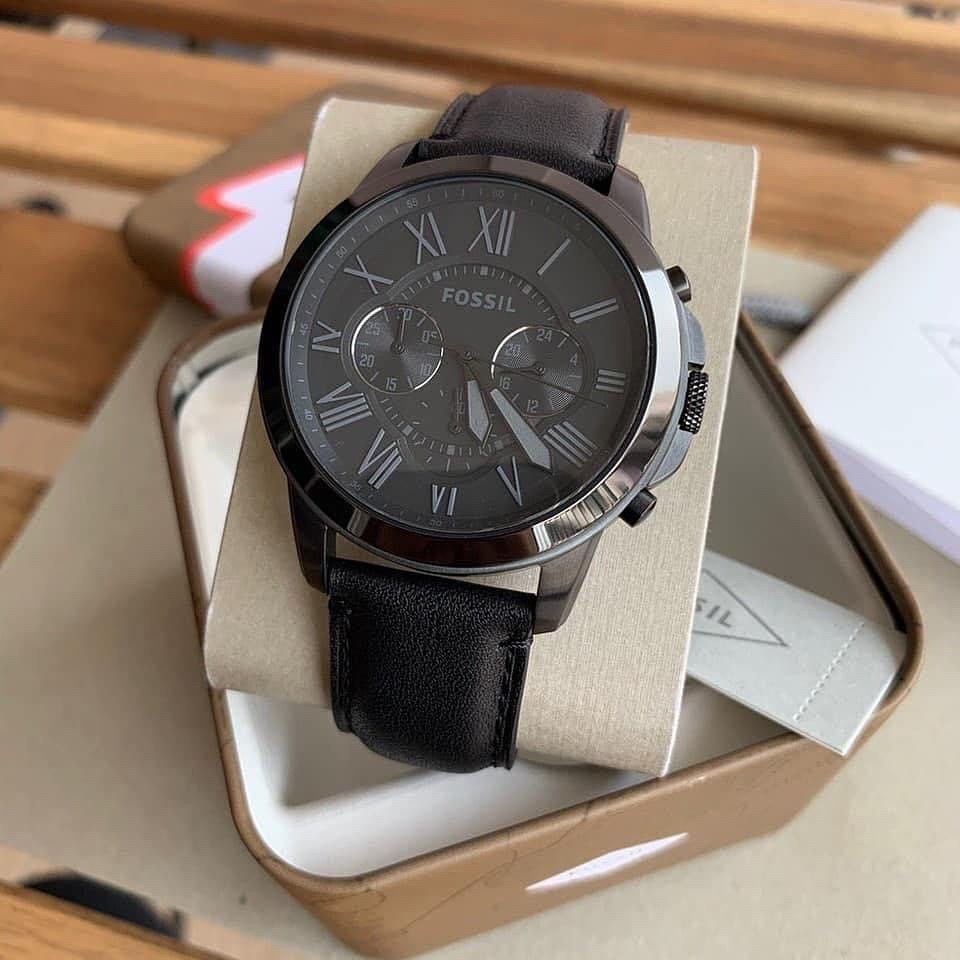Fossil Grant Chronograph — Smoke Stainless Steel Case with Dark Grey Dial and Black Leather Strap Gallery