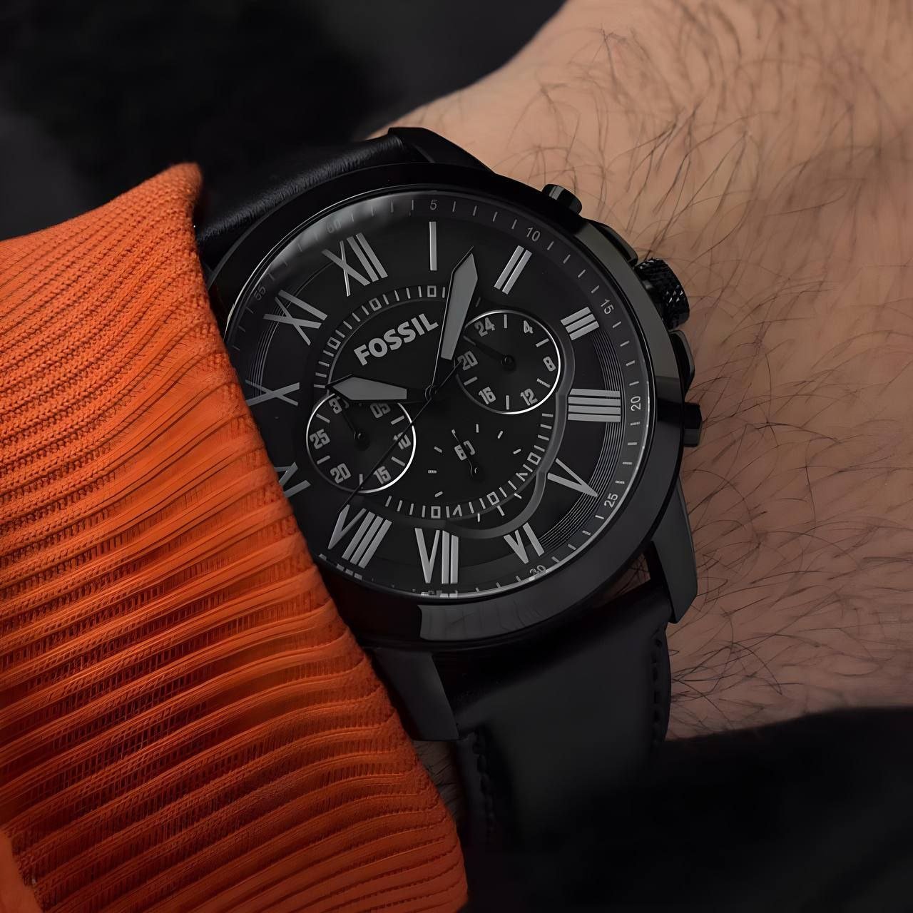 Fossil Grant Chronograph — Smoke Stainless Steel Case with Dark Grey Dial and Black Leather Strap Gallery