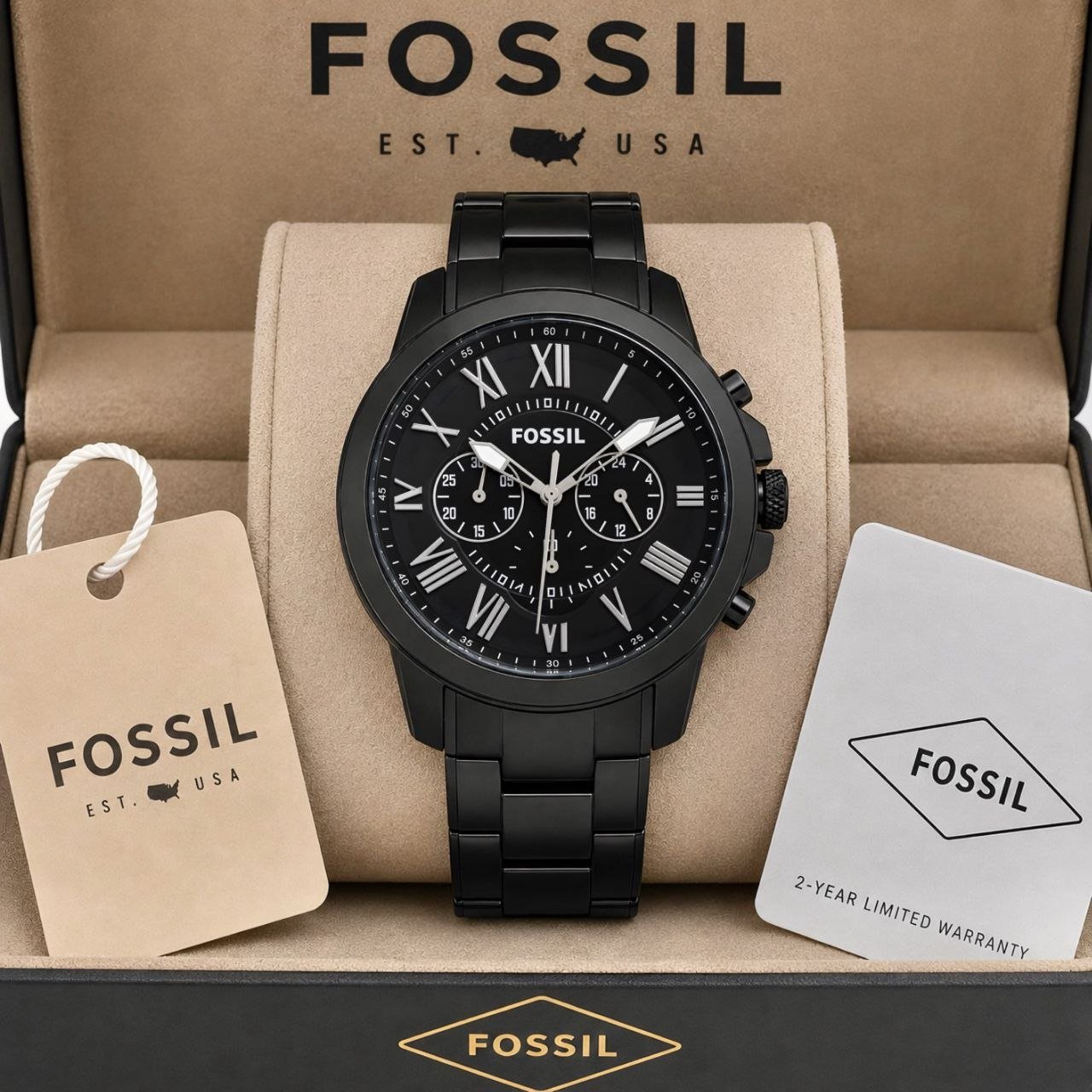 Fossil Grant / Machine Chronograph All-Black Stainless Steel Men's Watch Hover