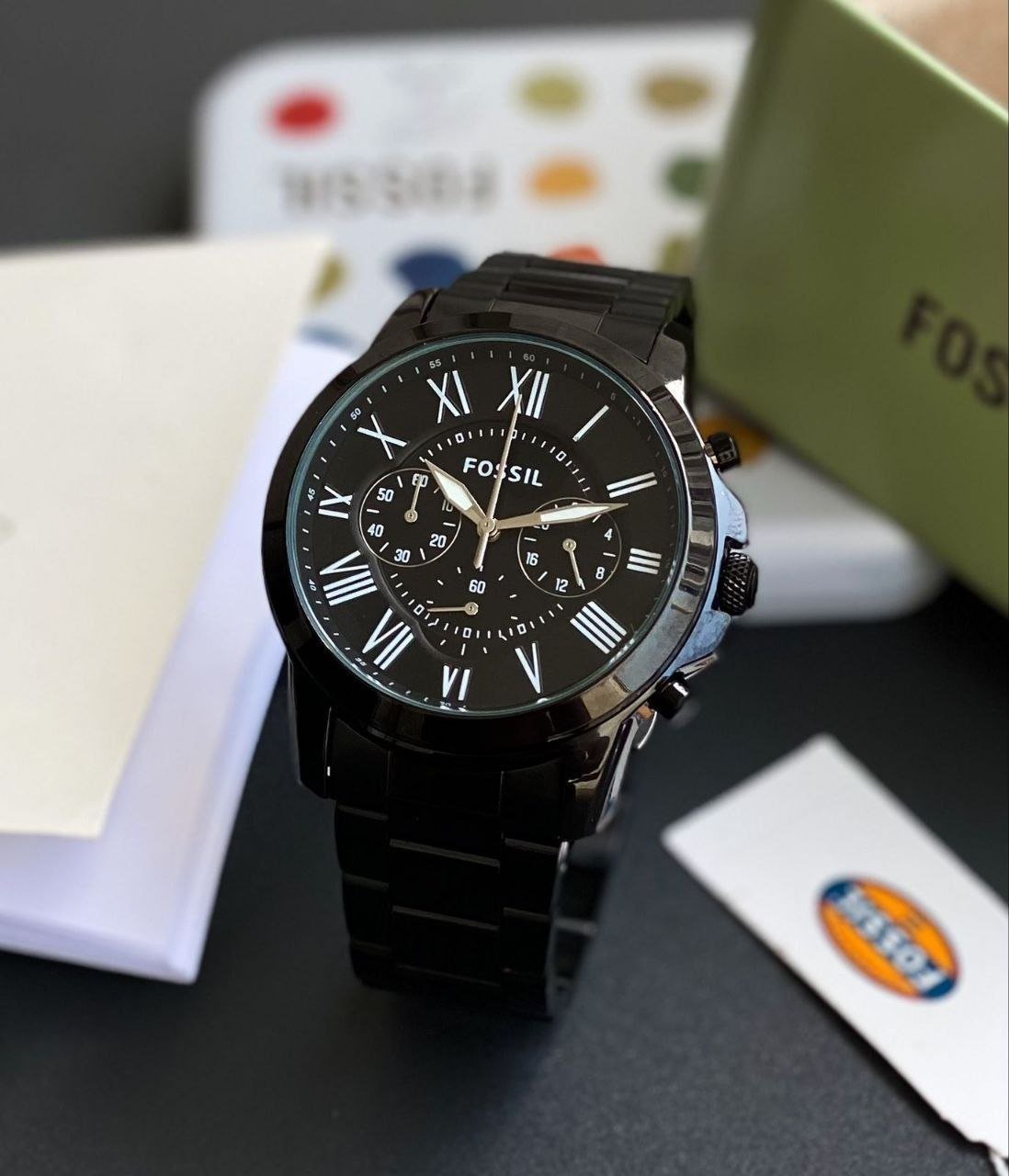 Fossil Grant / Machine Chronograph All-Black Stainless Steel Men's Watch Gallery