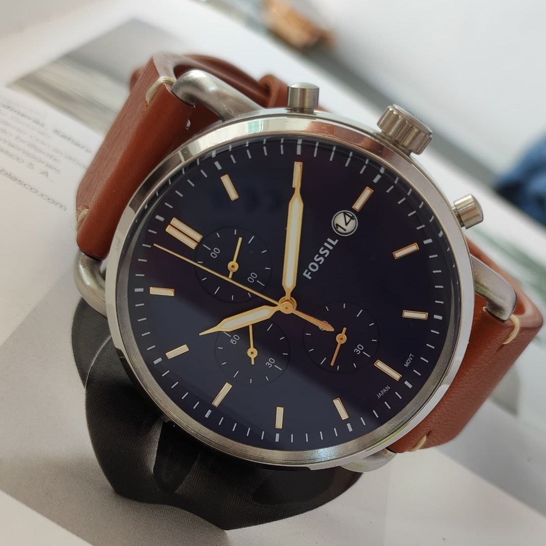 Fossil Neutra Chronograph (Ref. FS5453) — Stainless Steel Case with Blue Satin Dial, Chronograph Sub-dials, Date Window, and Brown Leather Strap Gallery
