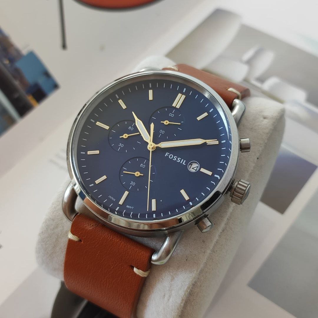 Fossil Neutra Chronograph (Ref. FS5453) — Stainless Steel Case with Blue Satin Dial, Chronograph Sub-dials, Date Window, and Brown Leather Strap Gallery