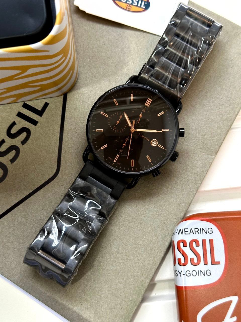 Fossil Townsman Chronograph — All-Black IP Stainless Steel Case with Black Sunray Dial and Matching Link Bracelet (Model Reference: FS5349 / FS5266 Townsman Collection) Hover