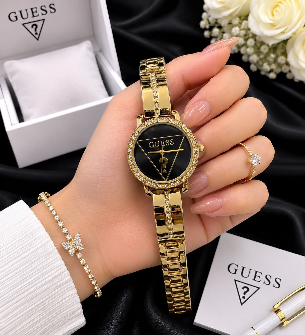 GUESS Women's Crystal Triangle Logo Dress Watch Gallery