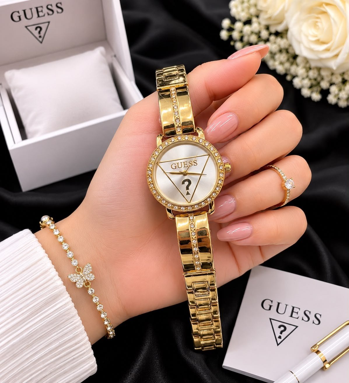 GUESS Women's Crystal Triangle Logo Dress Watch Gallery