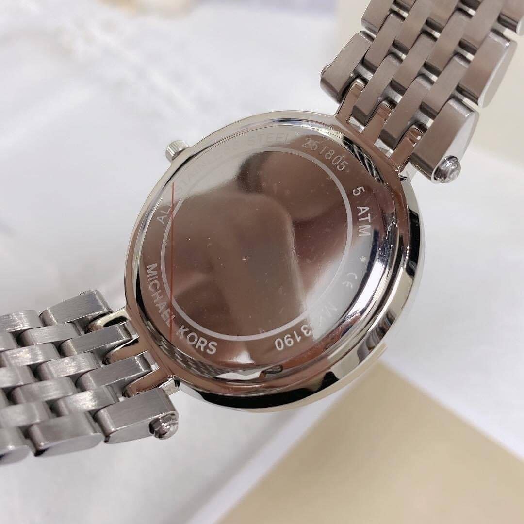 Michael Kors Pyper Pave — Silver-Tone Stainless Steel Watch with Crystal-Embellished Bezel, Silver Sunray Dial, and Multi-Row Bracelet (Model Reference: MK Pyper Collection) Gallery