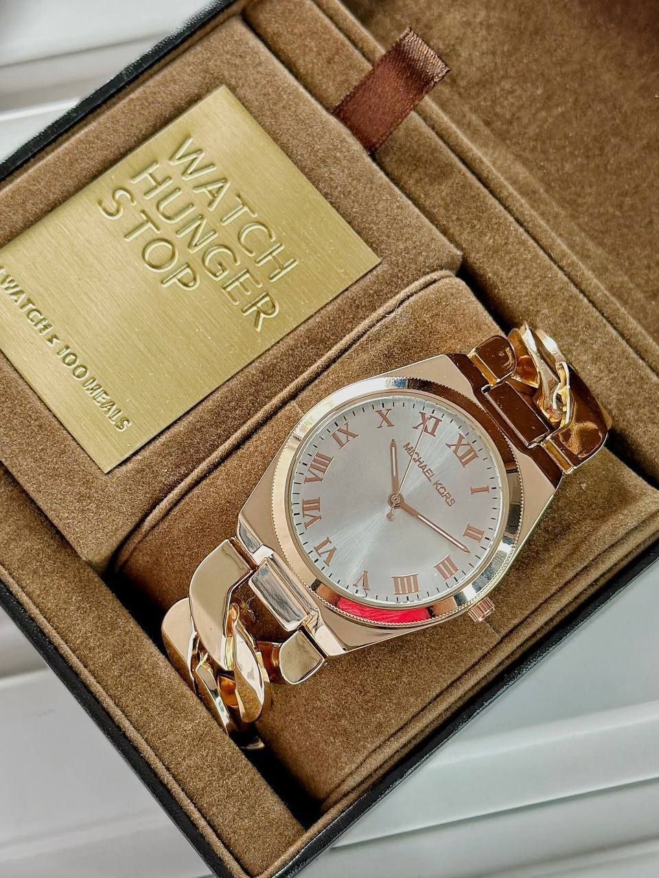 Michael Kors — Rose Gold-Tone Stainless Steel Watch with Sunray Dial and Chain-Link Bracelet Hover