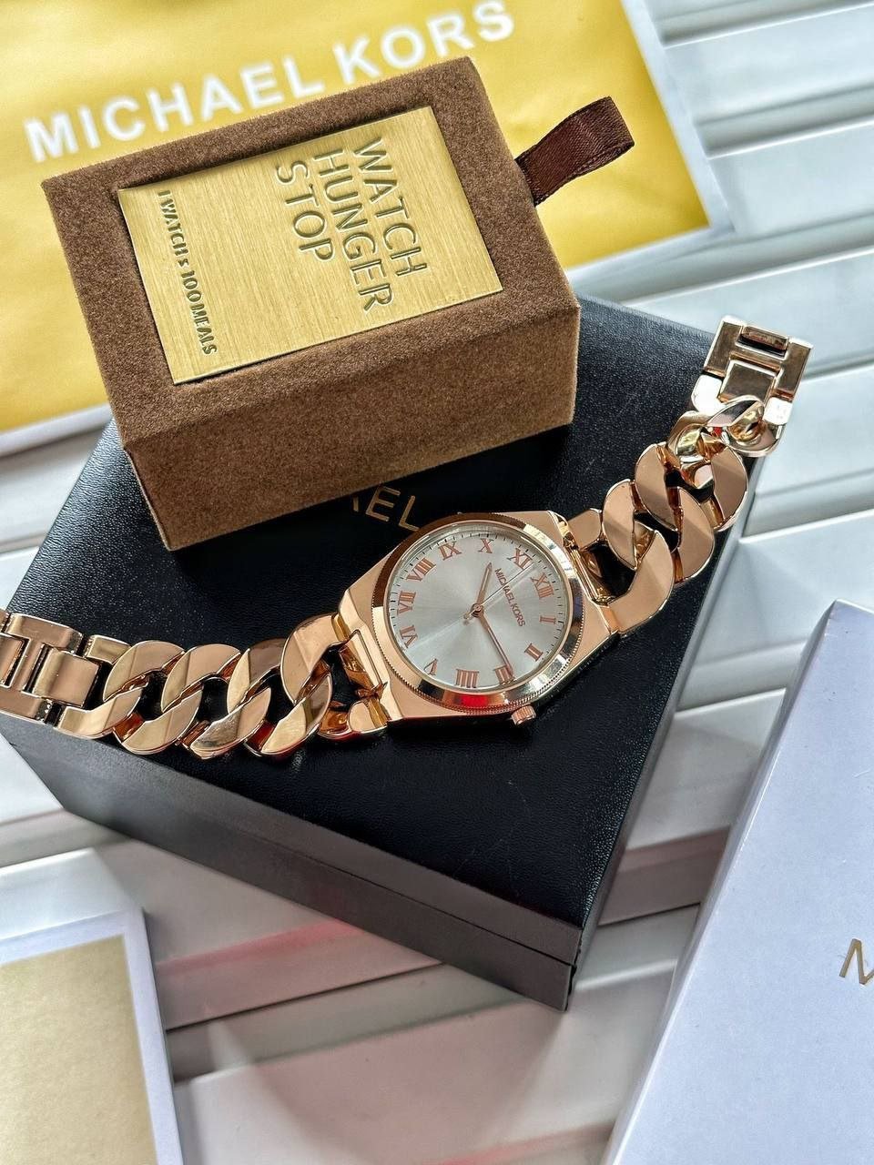 Michael Kors — Rose Gold-Tone Stainless Steel Watch with Sunray Dial and Chain-Link Bracelet Gallery