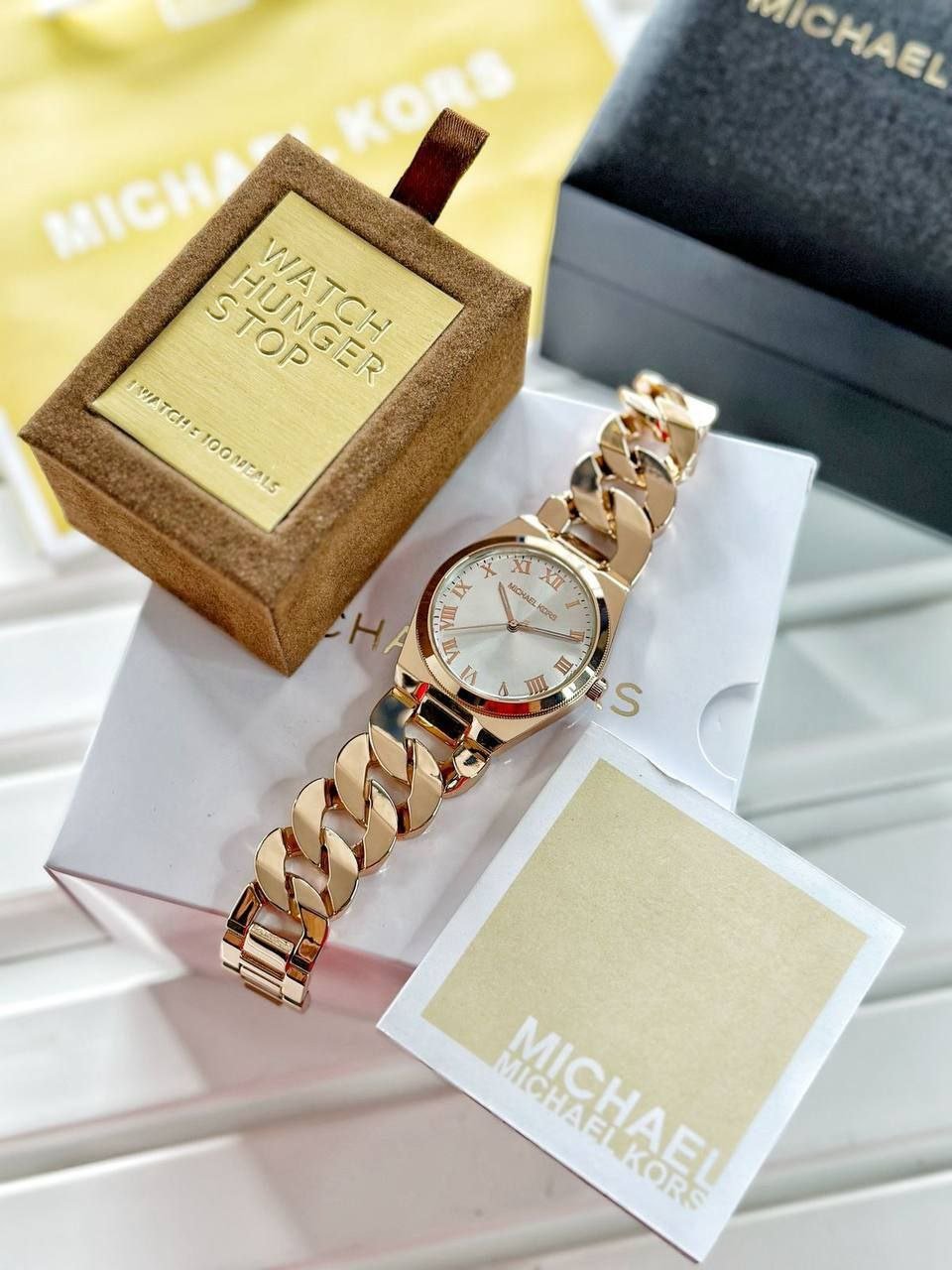 Michael Kors — Rose Gold-Tone Stainless Steel Watch with Sunray Dial and Chain-Link Bracelet Gallery