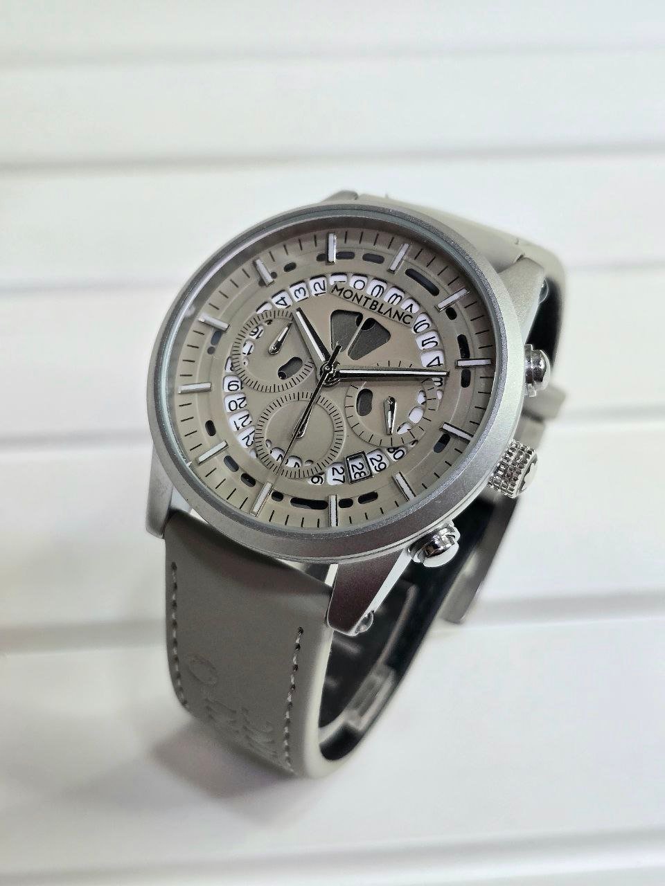 Montblanc Multi-Function Chronograph (Matte Grey Sfumato Dial with Grey Leather Strap Edition) Hover