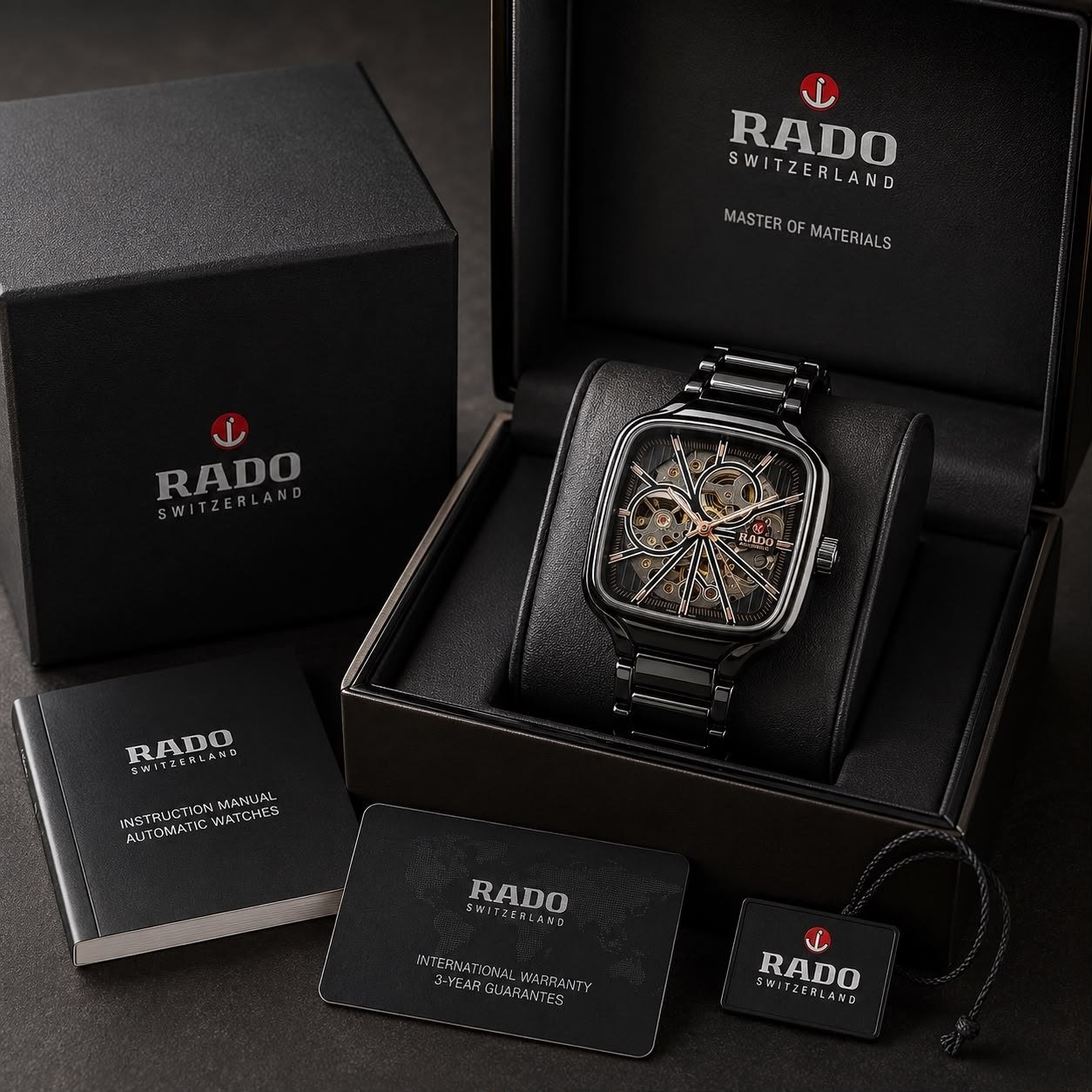 Rado True Square Automatic Open Heart / Skeleton High-Tech Ceramic Watch Hover