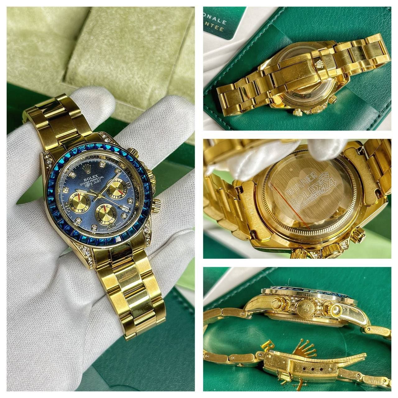 Rolex Cosmograph Daytona "Blue Sapphire & Diamond Edition" (Yellow Gold-Tone Case with Blue Sunburst Dial, Baguette-Cut Blue Sapphire Bezel, Diamond Hour Markers, Gold Sub-dials, and Oyster Link Bracelet) Gallery