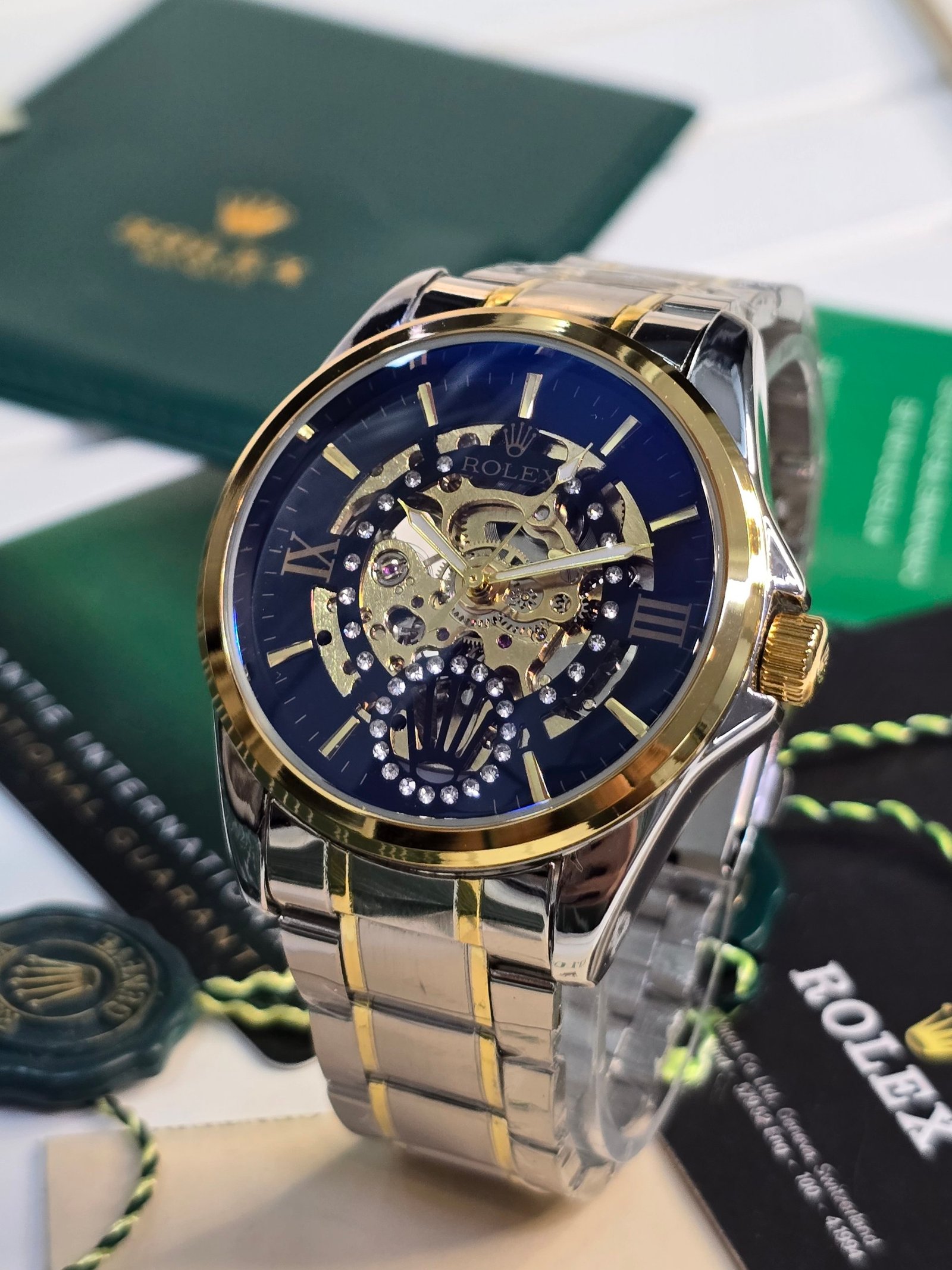 Rolex Custom-Style Blue Skeleton / Open-Heart Two-Tone Watch Gallery