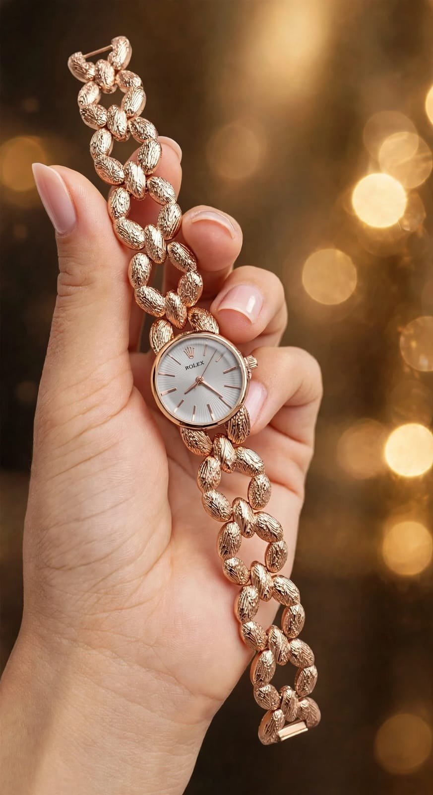 Rolex Custom Jewelry / Textured Chain-Link Women's Luxury Watch (Master Copy/Replica or Concept Variant) Hover