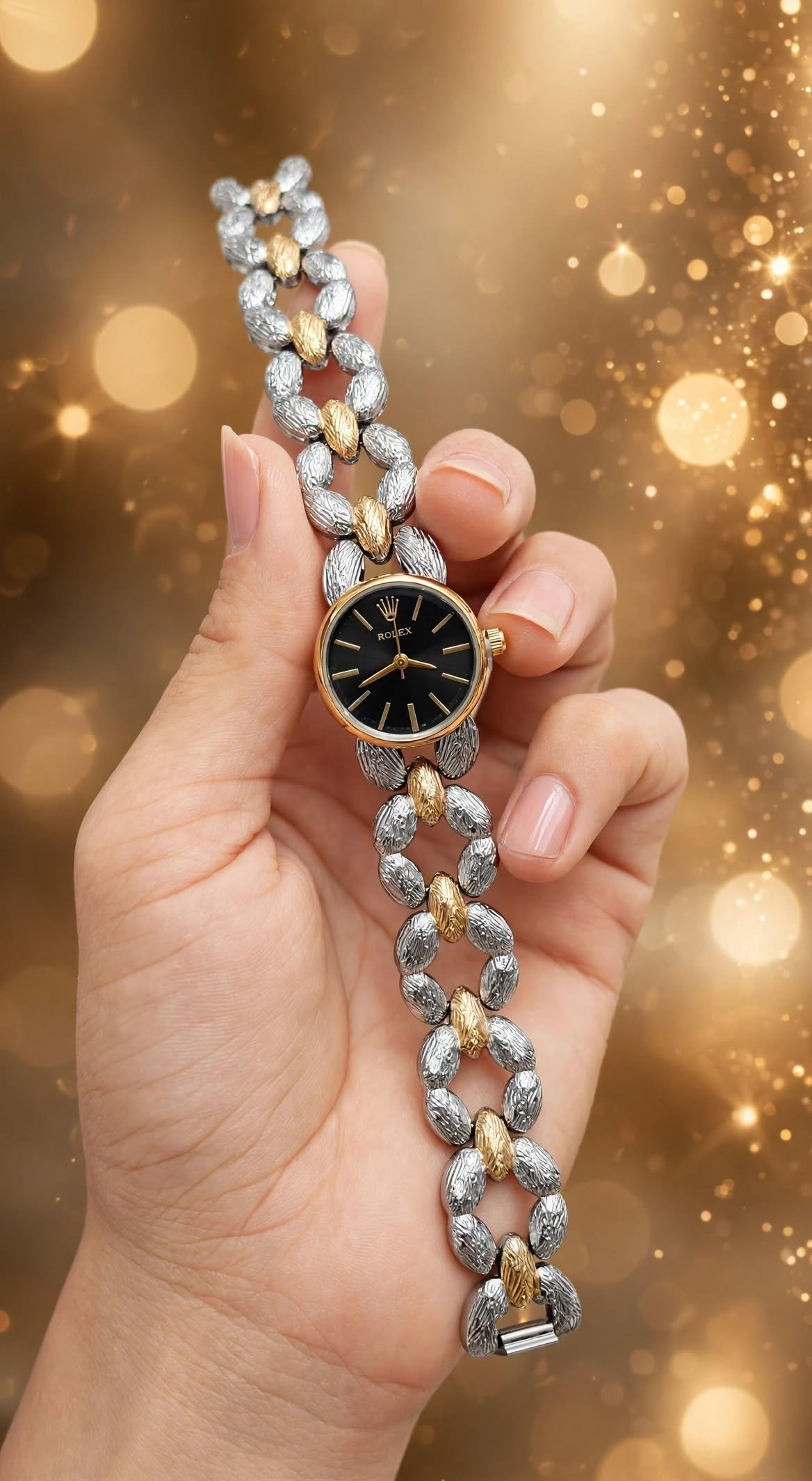 Rolex Custom Jewelry / Textured Chain-Link Women's Luxury Watch (Master Copy/Replica or Concept Variant) Gallery