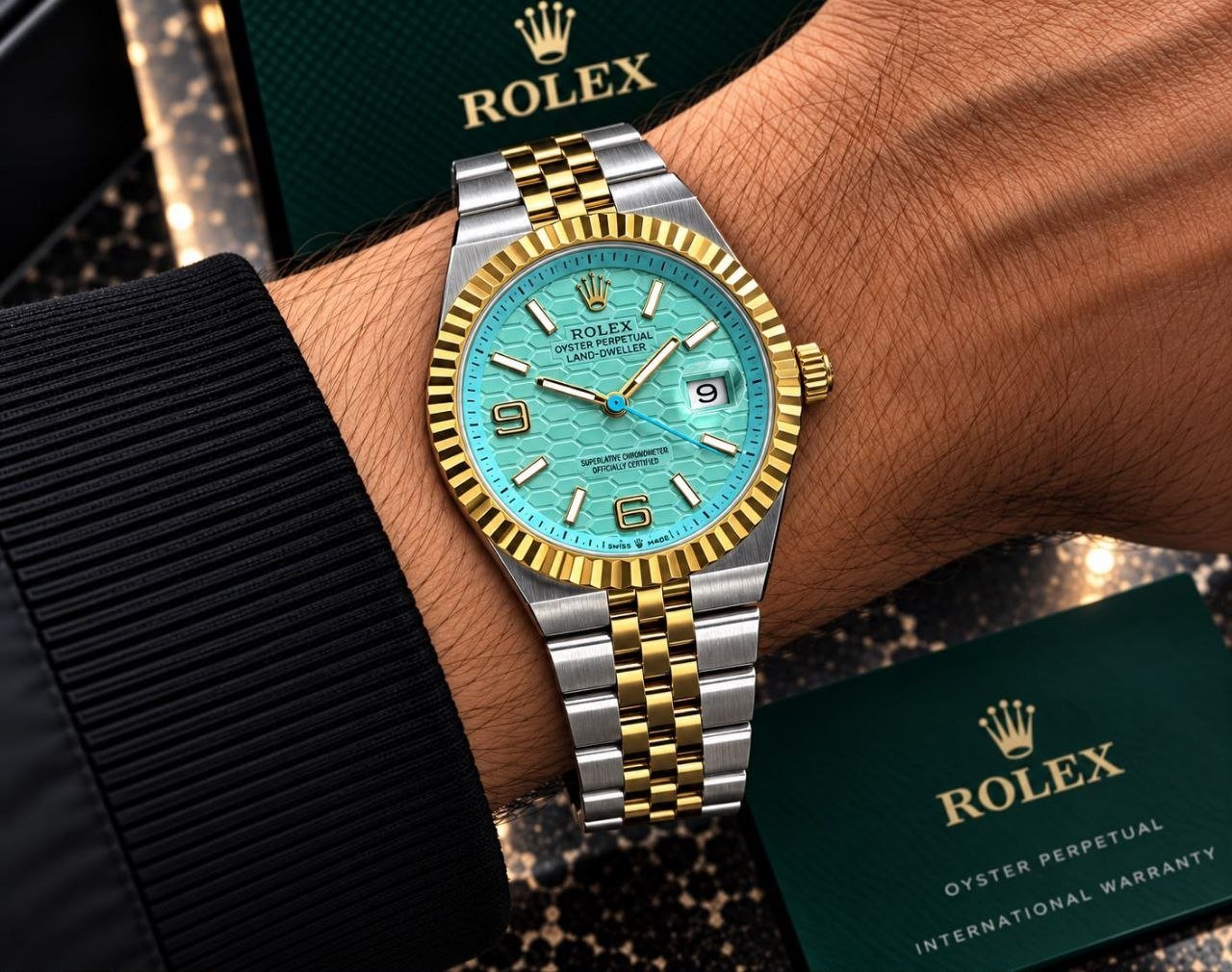 Rolex Oyster Perpetual Land-Dweller / Custom Honeycomb Dial Two-Tone Watch (Master Copy/Replica Variant) Hover