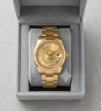 Rolex Oyster Perpetual Sky-Dweller 18K Yellow Gold Pair/Couple Watch Collection Hover