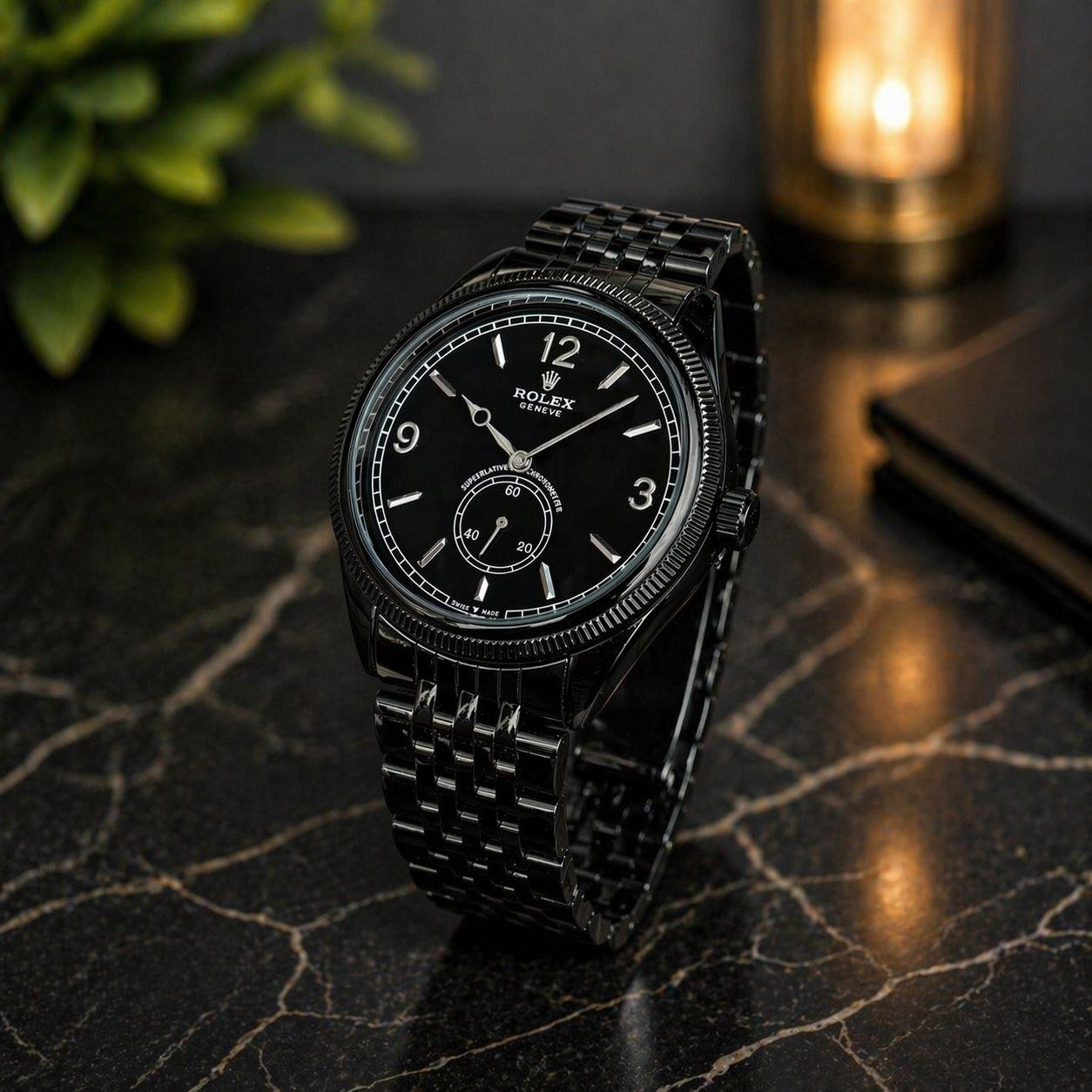 Rolex Perpetual 1908 (Black PVD Custom / All-Black Edition featuring Arabic Numerals & Small Seconds) Gallery