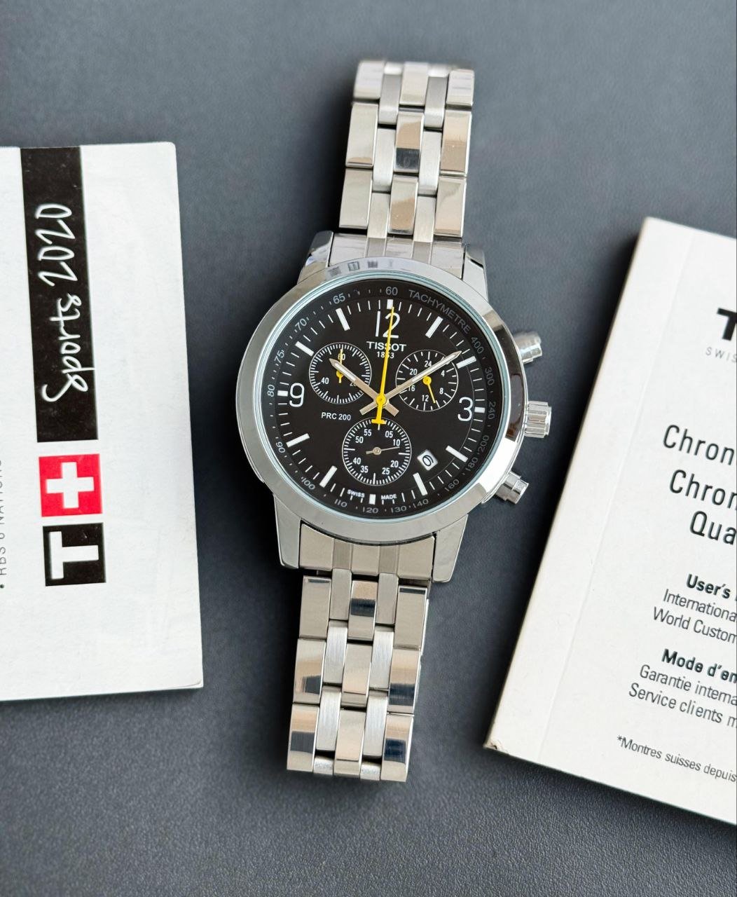 Tissot PRC 200 Chronograph (Black Dial with Stainless Steel Bracelet) — Model Hover