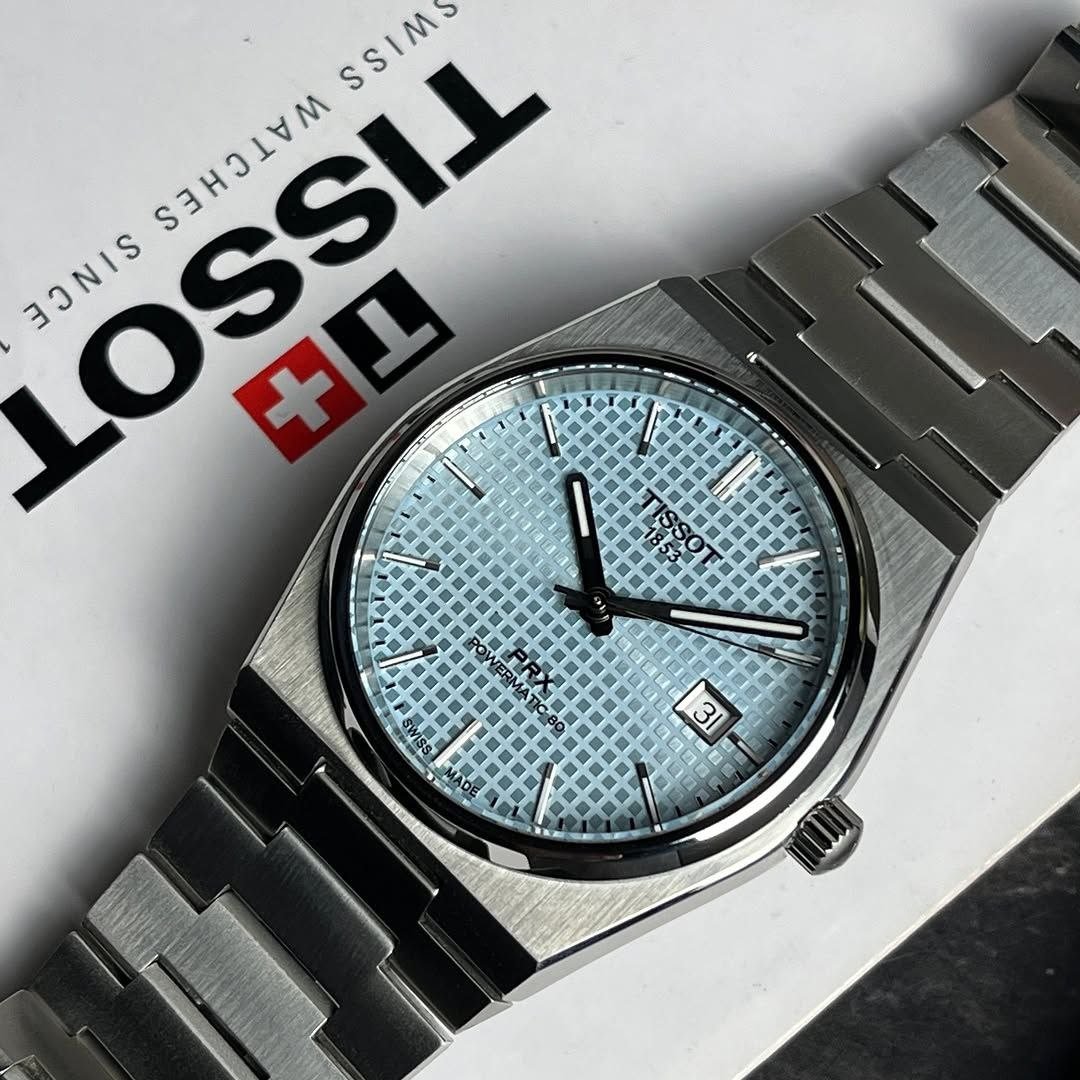 Tissot PRX Powermatic 80 (Ice Blue "Waffle" Dial Edition with Integrated Stainless Steel Bracelet) Hover
