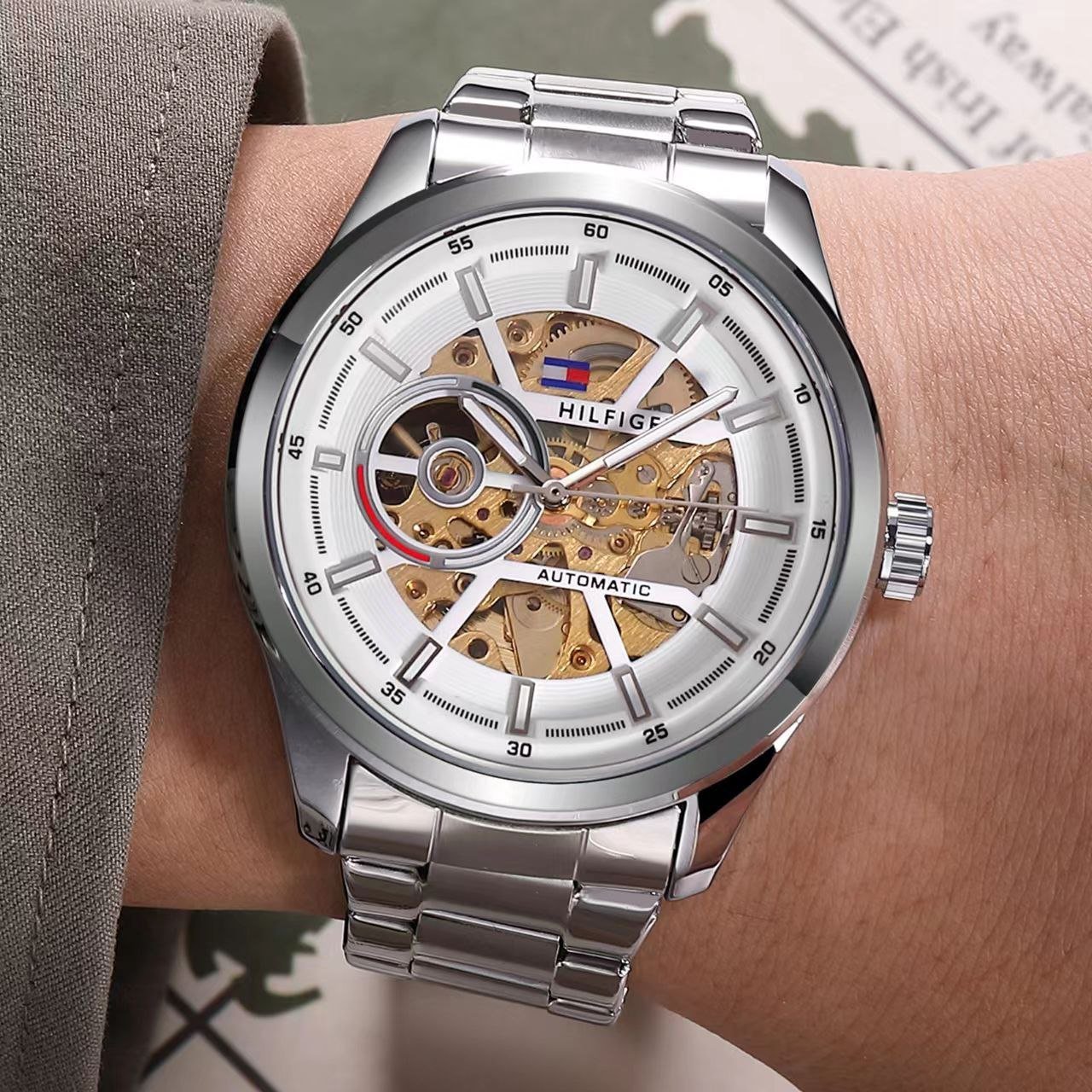 Tommy Hilfiger Automatic Skeleton Metal Strap Watch (Master Copy/Replica Edition) Gallery