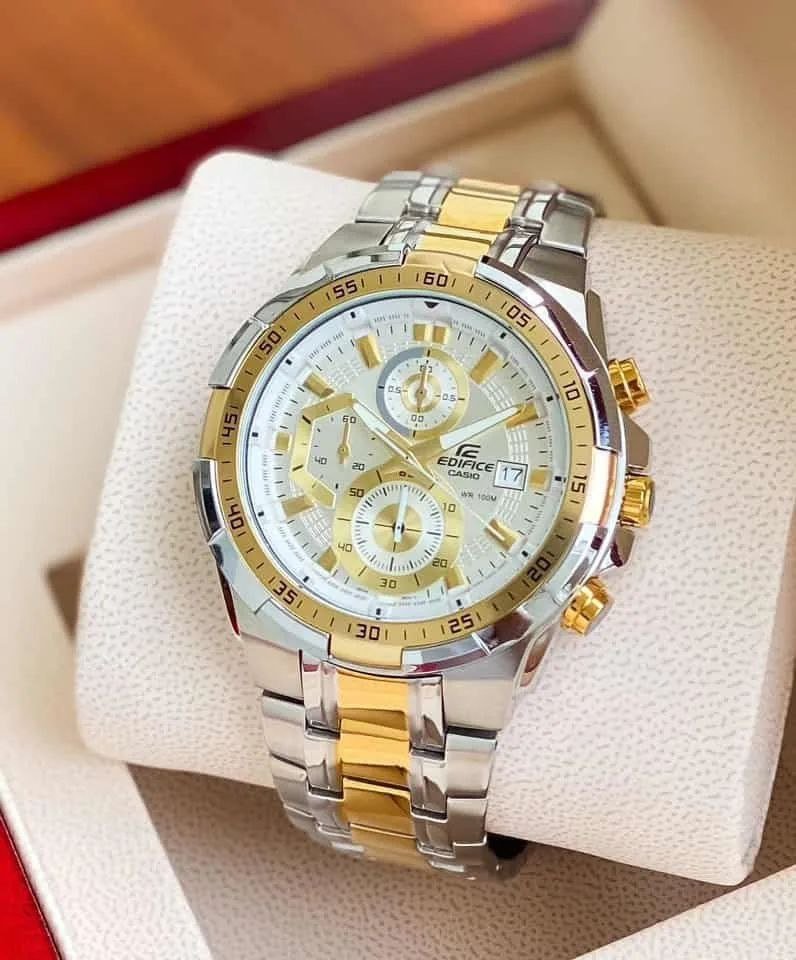 Casio Edifice Chronograph (Two-Tone Silver and Gold Edition with Textured White/Gold Dial)