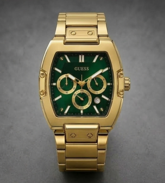 Guess Dress Rectangular / Tonneau Green Dial Gold-Tone Men's Watch