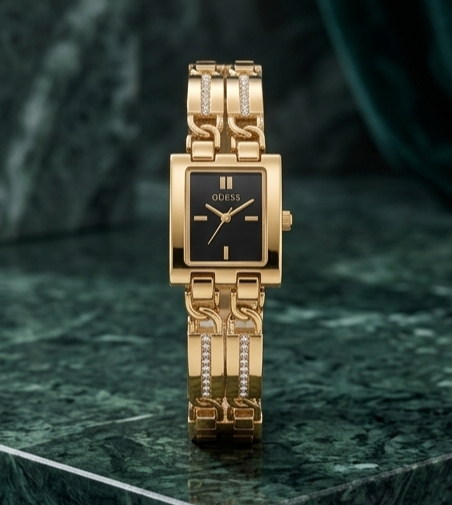 Guess Square Black Dial Gold-Tone Women's Jewelry Bracelet Watch