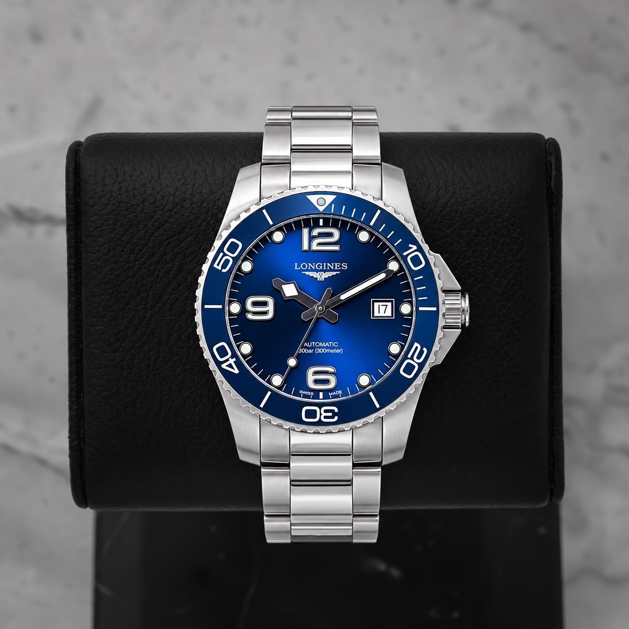 Longines HydroConquest Automatic 41mm (Sunray Blue Dial & Blue Ceramic Bezel Edition, Ref. L3.781.4.96.6) — Stainless Steel Case with Blue Ceramic Unidirectional Rotating Bezel, Sunray Blue Dial, Date Display, and Stainless Steel Bracelet