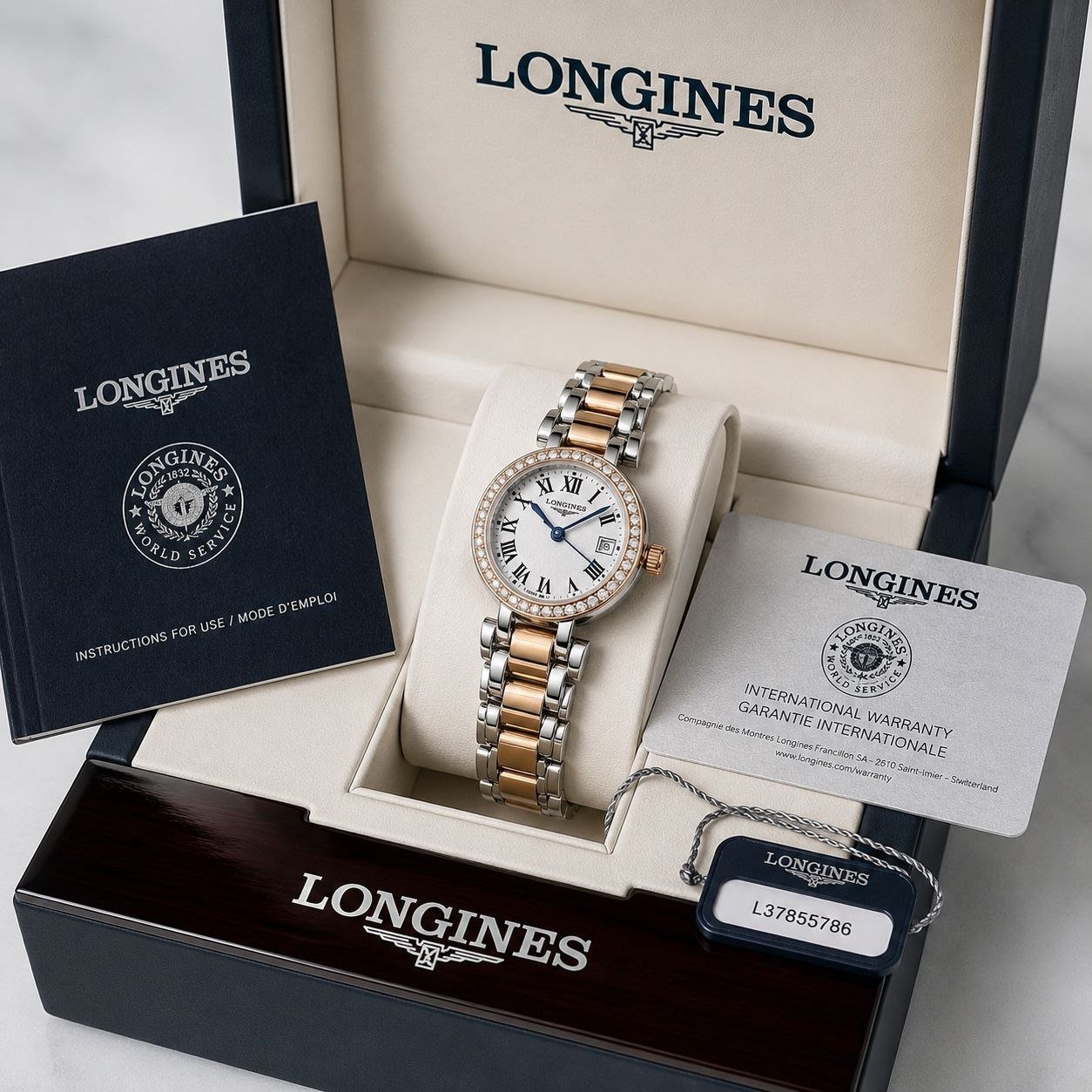 Longines La Grande Classique Two-Tone Diamond Bezel (White Roman Numeral Dial) — Classic Dress Watch