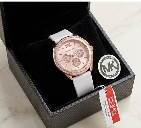 Michael Kors Crystal-Bezel Chronograph Silicone Strap Fashion Watch