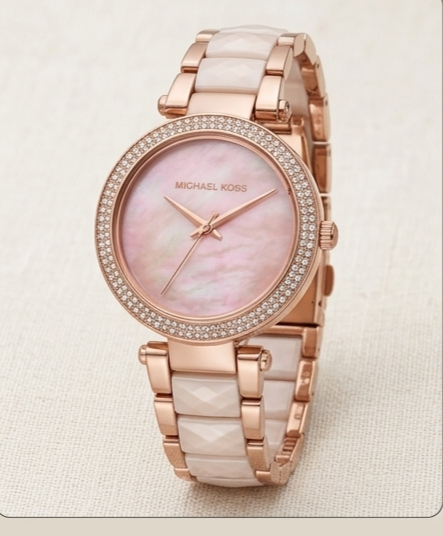 Michael Kors Parker Rose Gold-Tone and White Acetate Women's Watch
