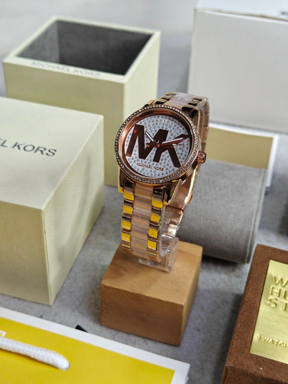 Michael Kors Pyper — Rose Gold-Tone Pave Topring with Bold MK Monogram Glitz Dial (Model Reference: MK4594 / Pyper Collection)