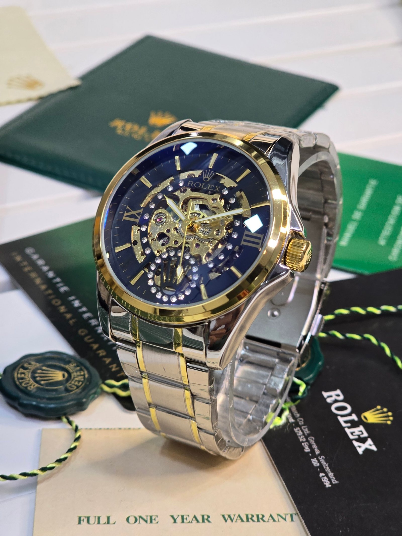 Rolex Custom-Style Blue Skeleton / Open-Heart Two-Tone Watch