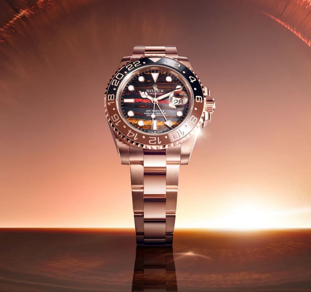 Rolex GMT-Master II (18 ct Everose Gold with Tiger Iron Dial and Brown/Black Cerachrom Bezel) — Model