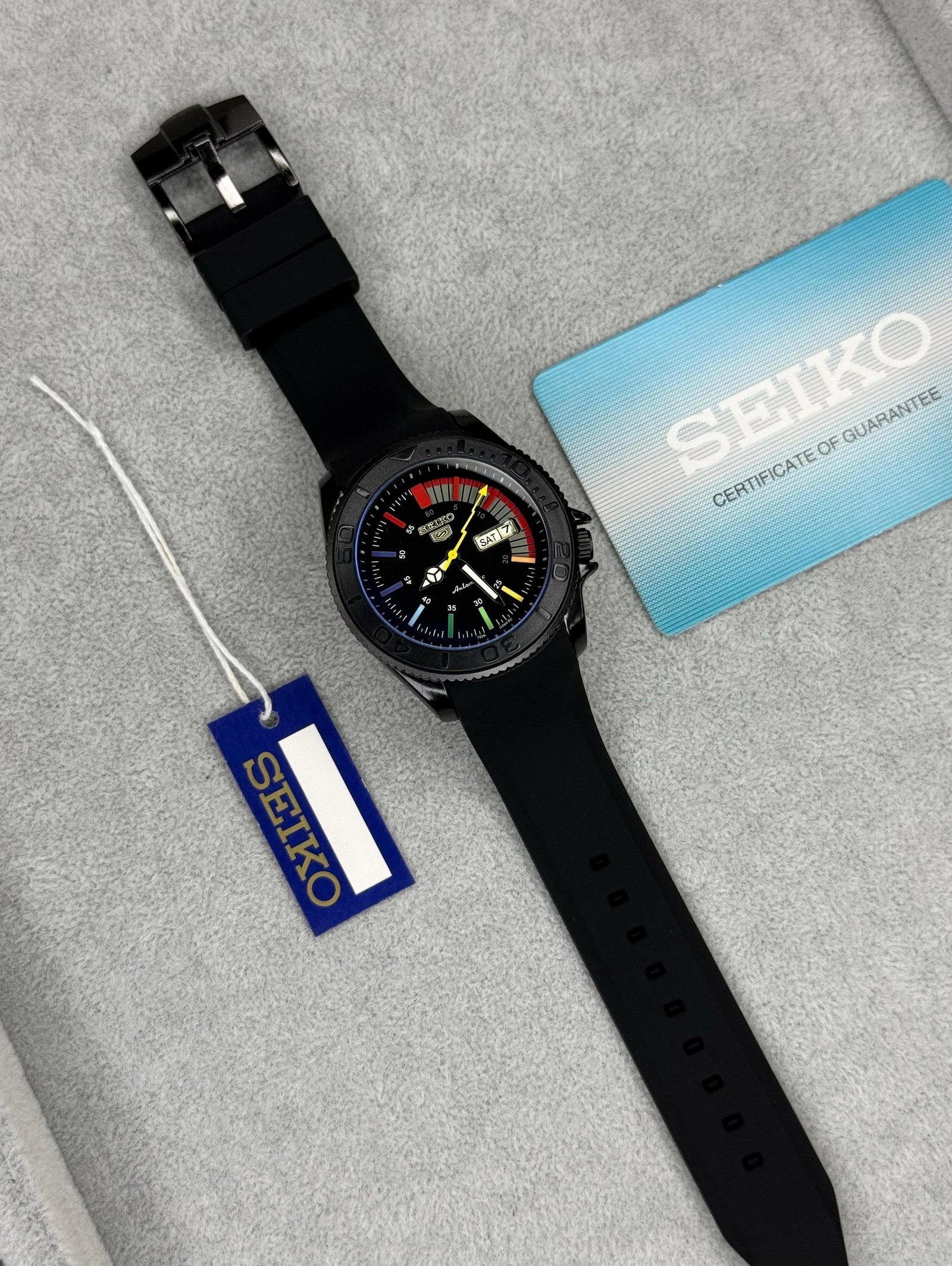 Seiko 5 Sports "SKX Sports Style" Automatic (Black PVD Case with Multicolor Accent Dial & Black Rubber Strap) — Model