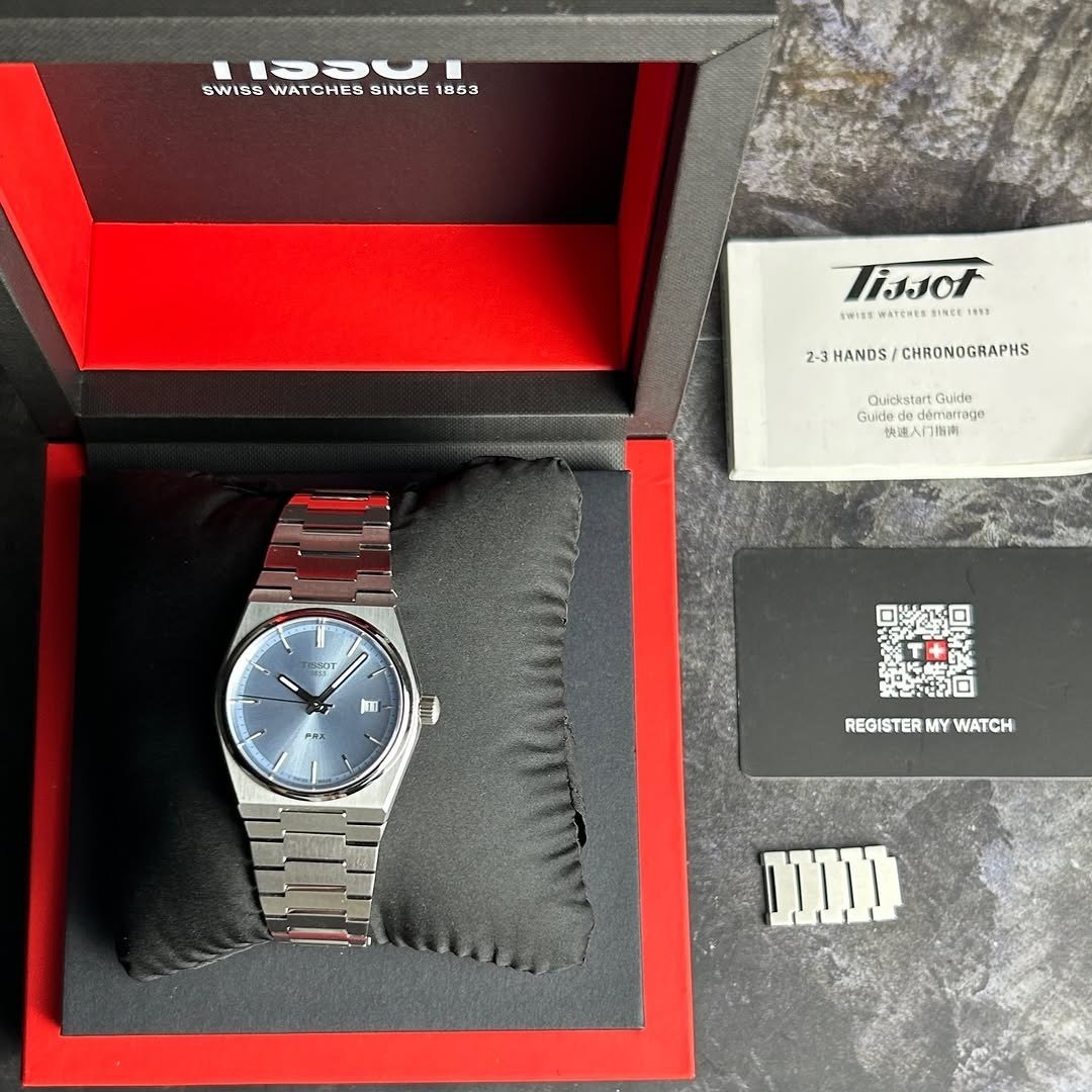 Tissot PRX Quartz 40mm (Light Blue / Ice Blue Sunburst Dial with Integrated Stainless Steel Bracelet)