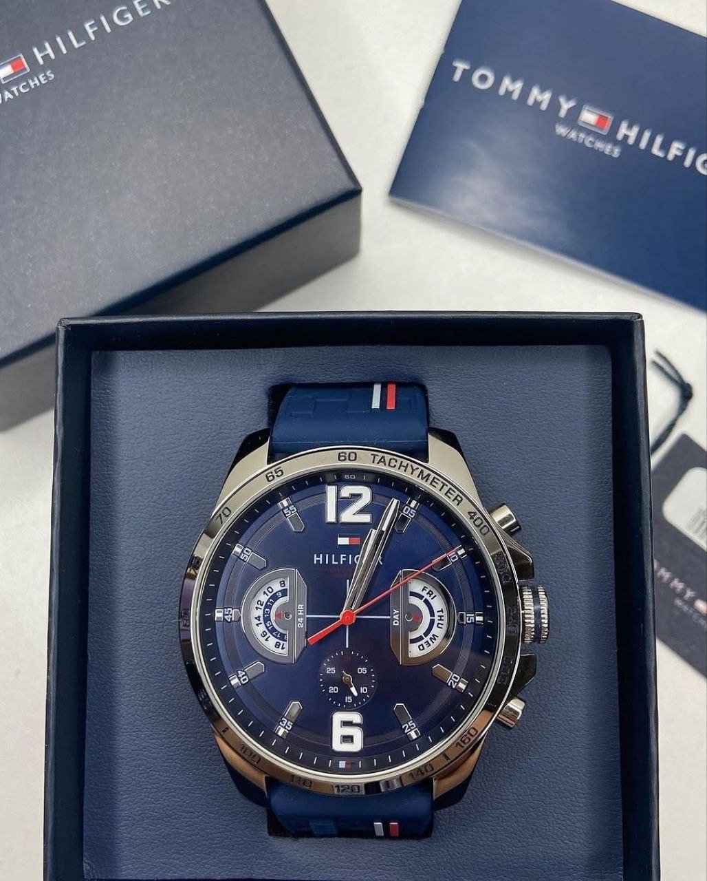 Tommy Hilfiger Multifunction Sport Watch (Blue Dial with Rose-Gold Accent Bezel and Blue Silicone/Rubber Strap)